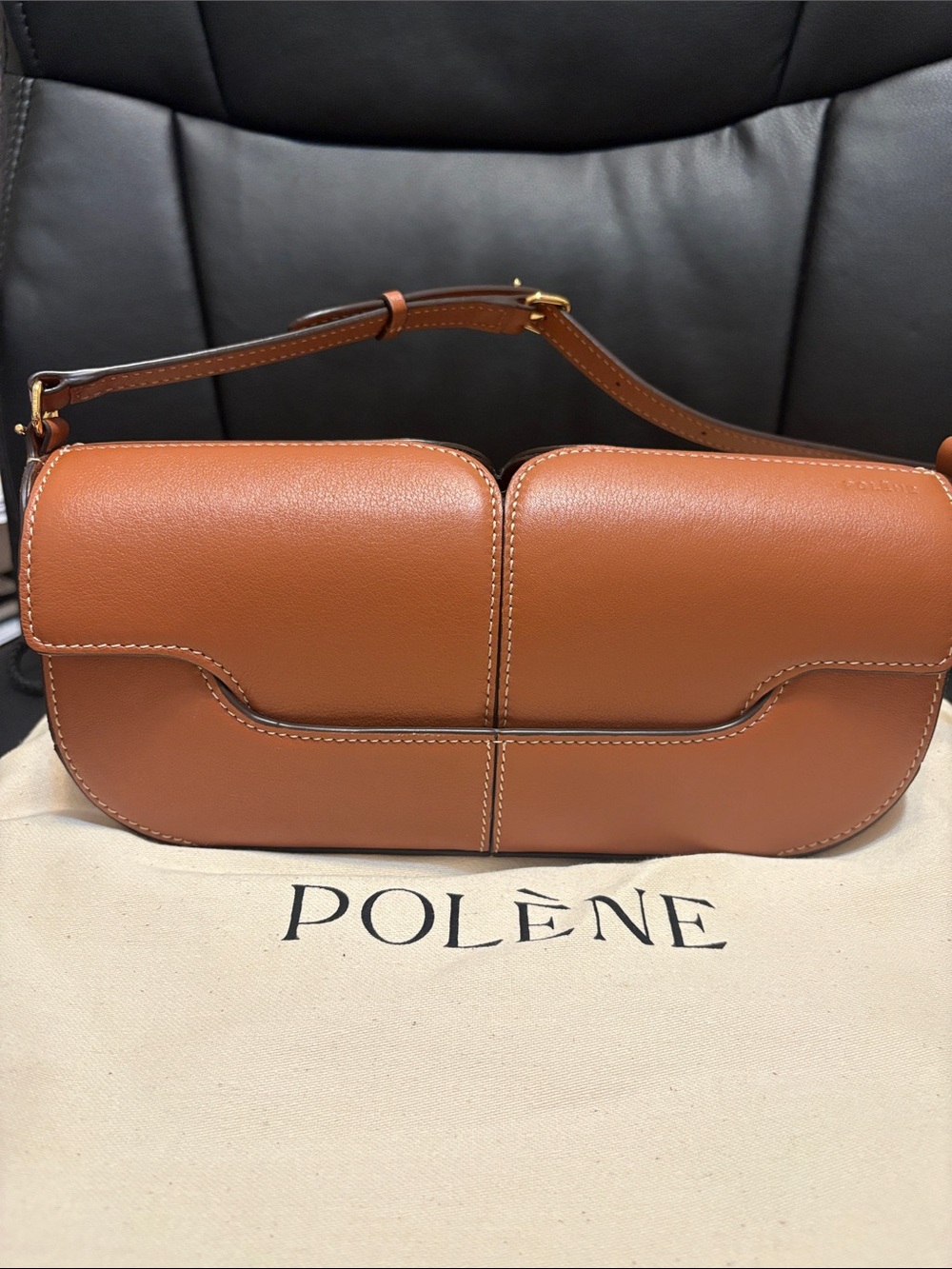 Polene Osmo Cognac leather shoulder bag like new